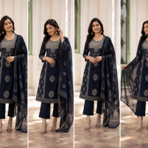 Navy Blue Cotton Suit Set