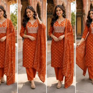 Rust Orange Cotton Suit Set
